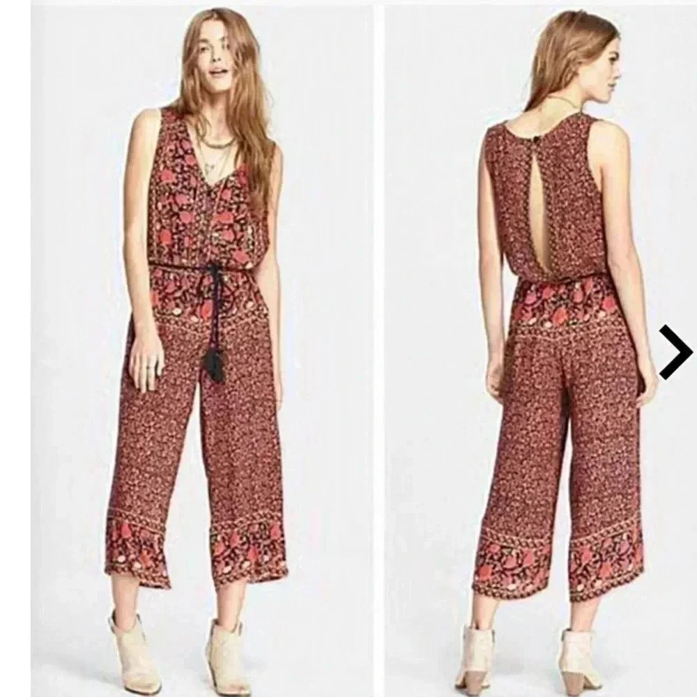 Free People Floral Print Culotte Style Tank Romper - Picture 1 of 9